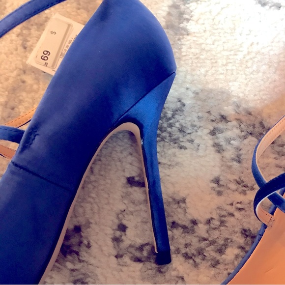 NWT Zara Strappy Satin Heels in Cobalt Blue - Picture 12 of 16